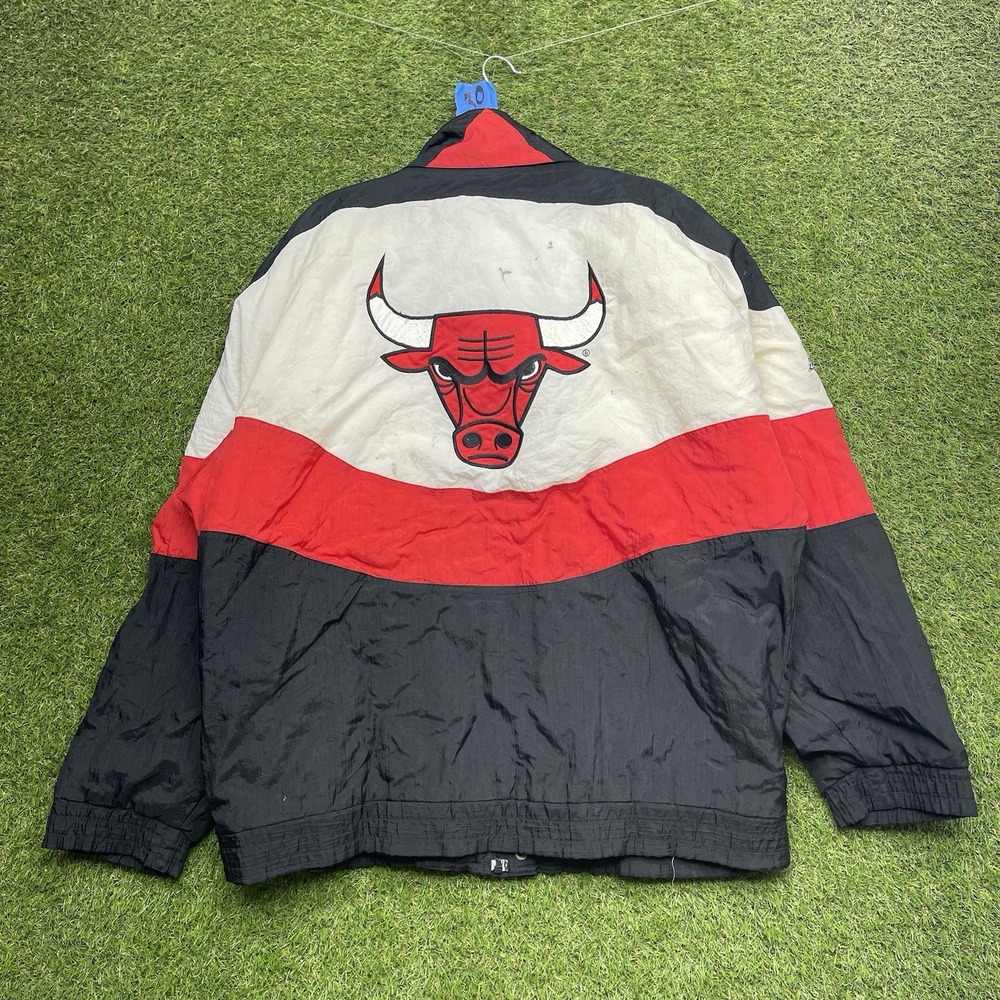 Vintage Apex One Chicago Bulls Jacket Mens Large NBA VTG Black Zip Up 90s